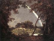 WRIGHT, Joseph Landscape with Rainbow wer oil painting on canvas